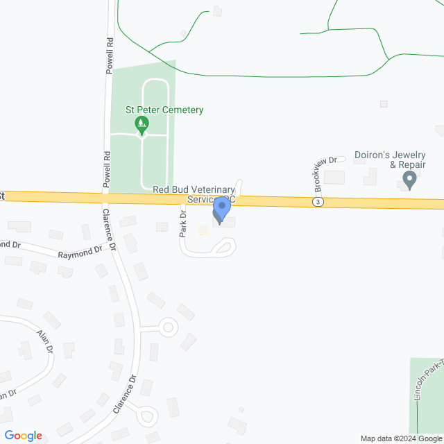 Map of veterinarians in Red Bud, IL