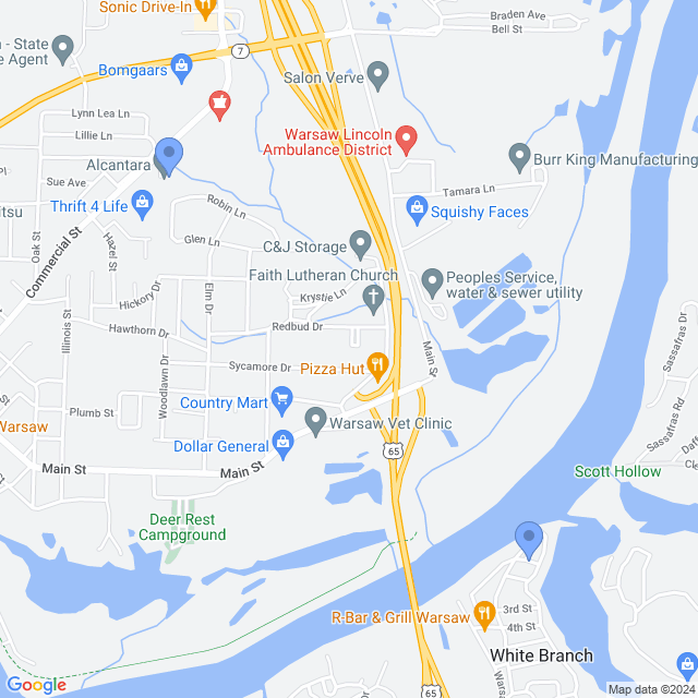 Map of veterinarians in Warsaw, MO