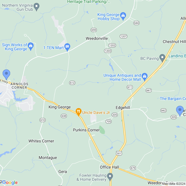 Map of veterinarians in King George, VA