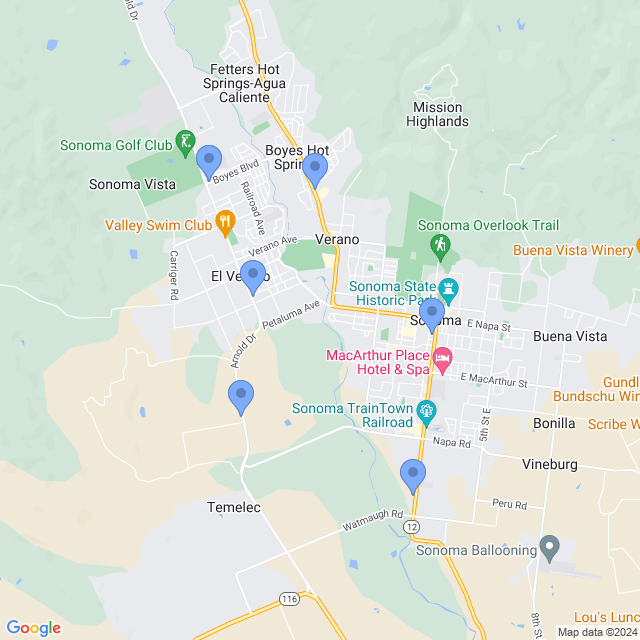 Map of veterinarians in Sonoma, CA
