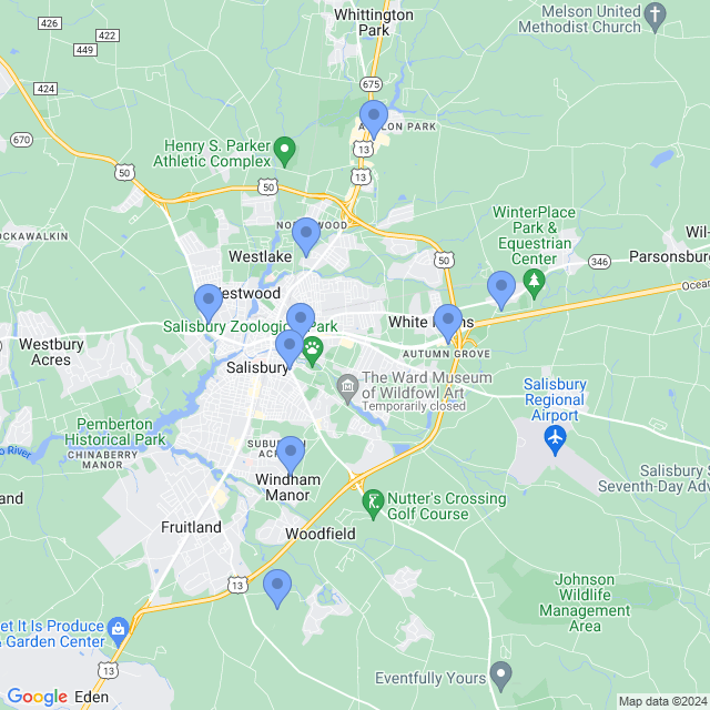Map of veterinarians in Salisbury, MD