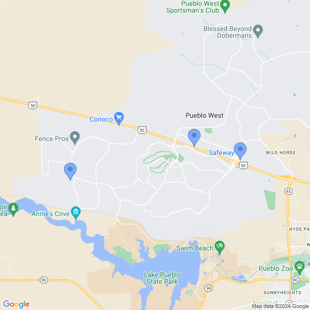 Map of veterinarians in Pueblo West, CO