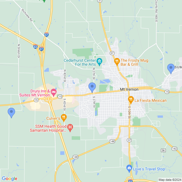 Map of veterinarians in Mt Vernon, IL