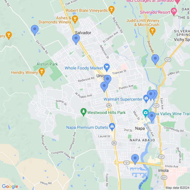 Map of veterinarians in Napa, CA
