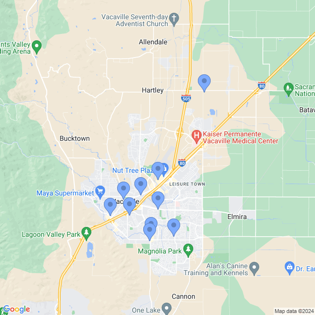 Map of veterinarians in Vacaville, CA