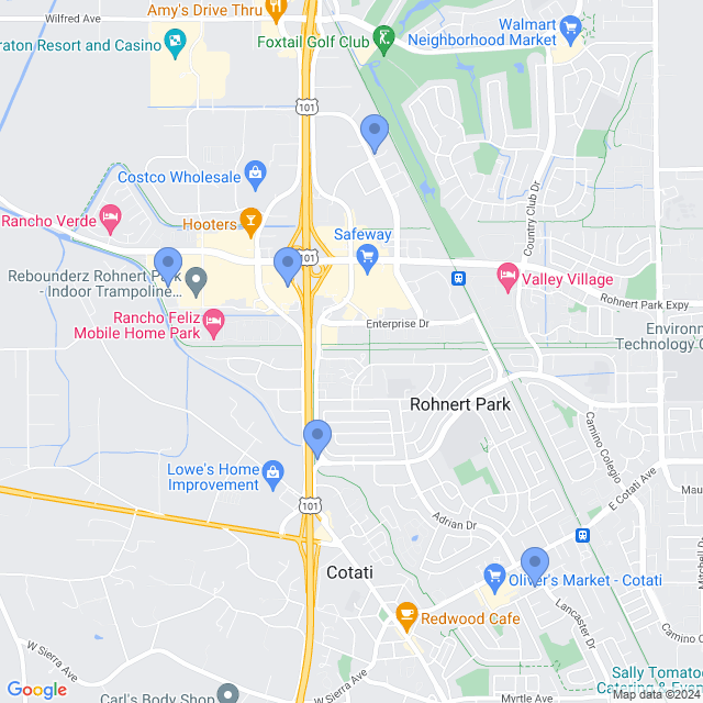 Map of veterinarians in Rohnert Park, CA