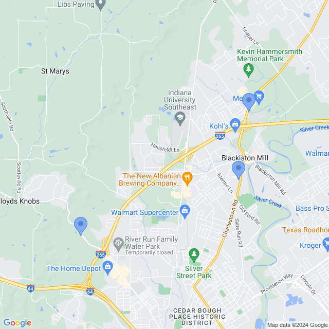 Map of veterinarians in New Albany, IN