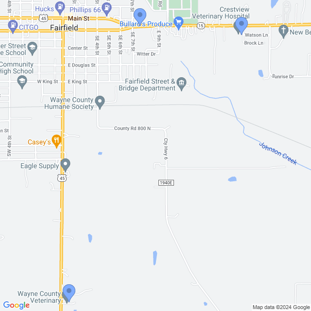 Map of veterinarians in Fairfield, IL