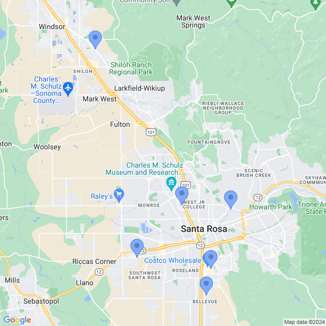 Map of veterinarians in Santa Rosa, CA