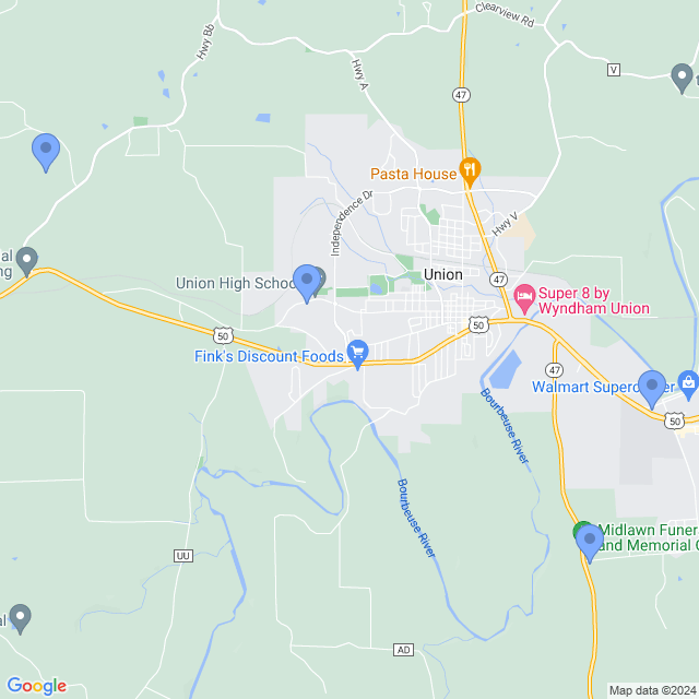 Map of veterinarians in Union, MO