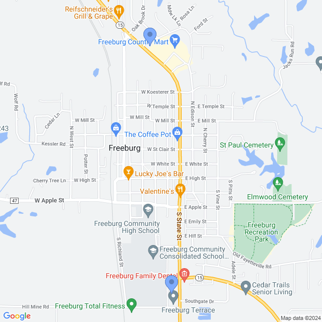 Map of veterinarians in Freeburg, IL