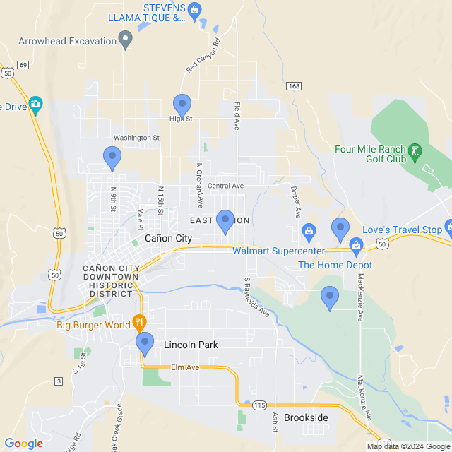 Map of veterinarians in Canon City, CO