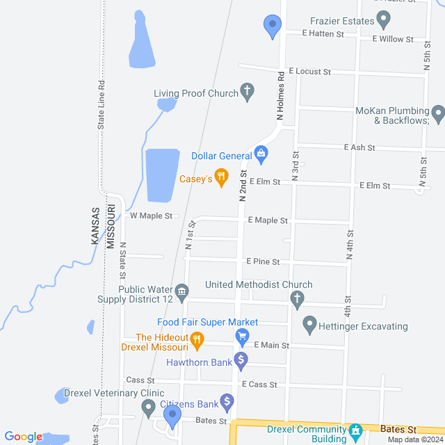 Map of veterinarians in Drexel, MO