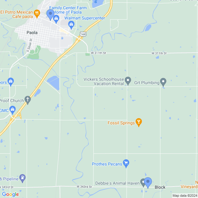 Map of veterinarians in Paola, KS