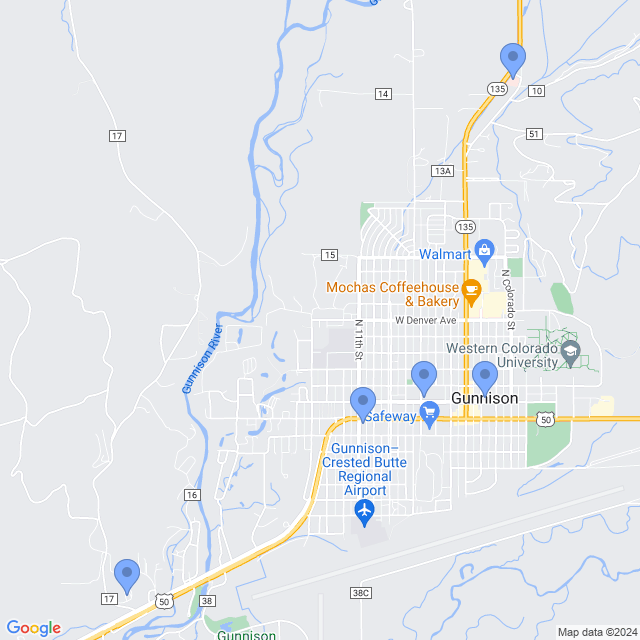 Map of veterinarians in Gunnison, CO
