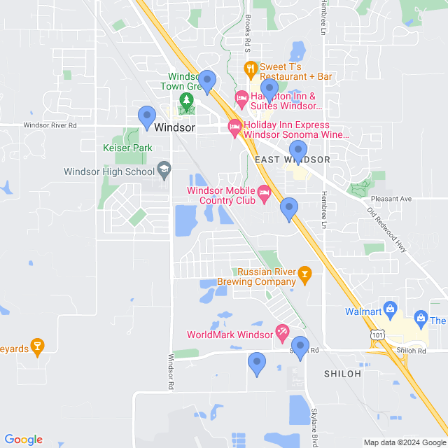 Map of veterinarians in Windsor, CA