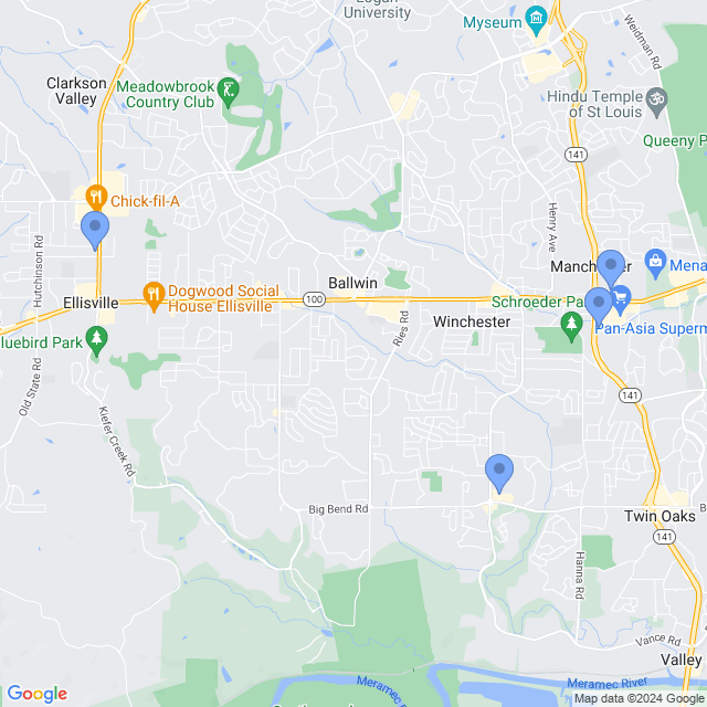 Map of veterinarians in Manchester, MO