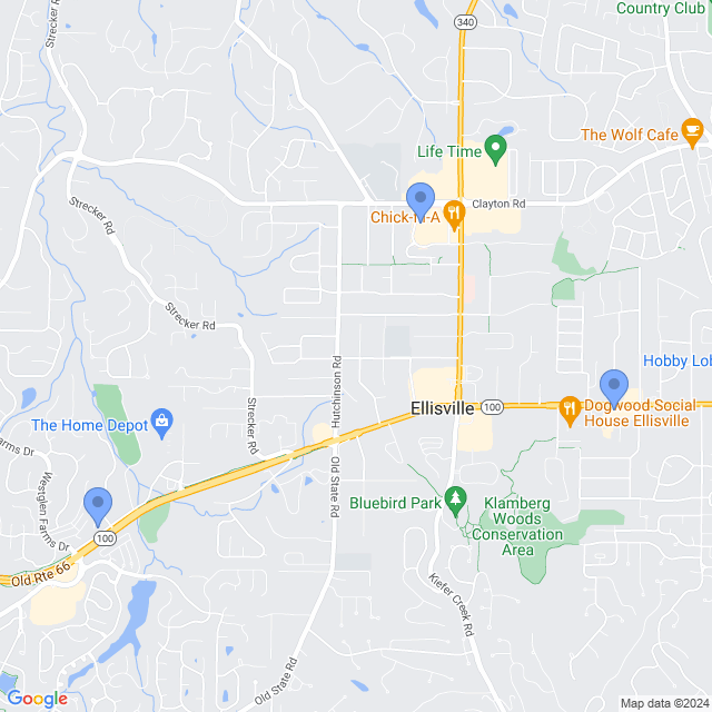 Map of veterinarians in Ellisville, MO