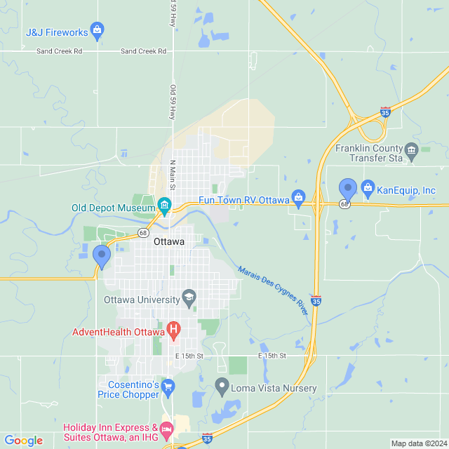 Map of veterinarians in Ottawa, KS