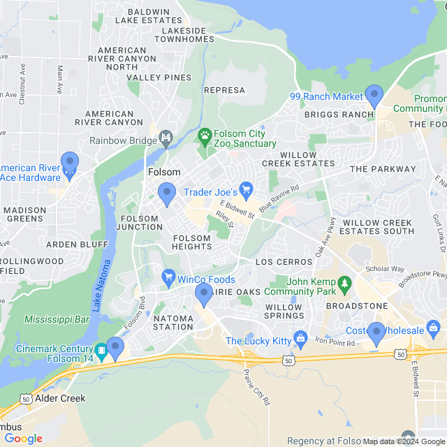 Map of veterinarians in Folsom, CA