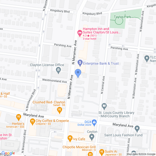 Map of veterinarians in Clayton, MO