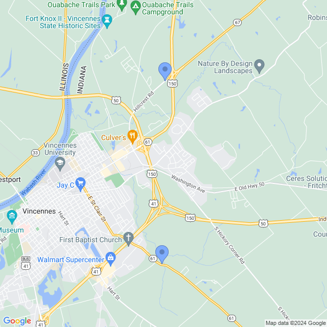 Map of veterinarians in Vincennes, IN