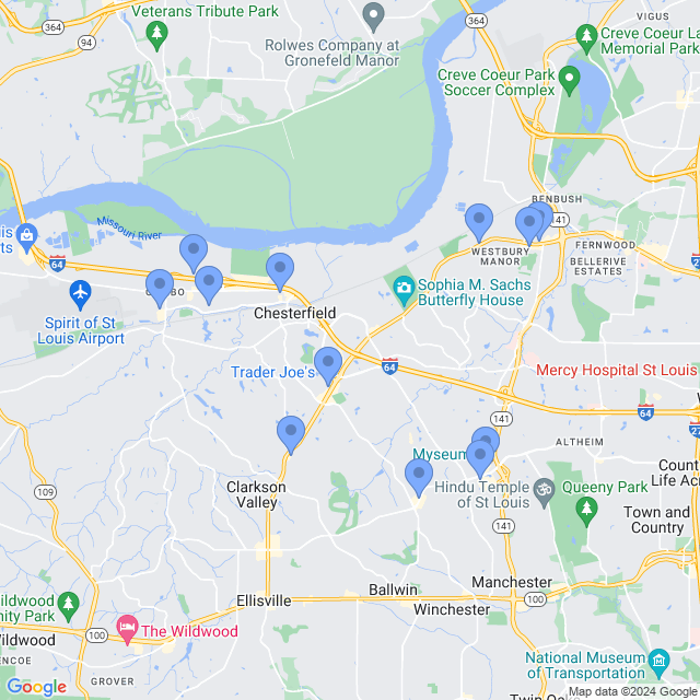 Map of veterinarians in Chesterfield, MO