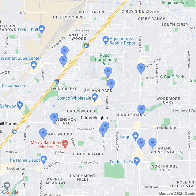 Map of veterinarians in Citrus Heights, CA