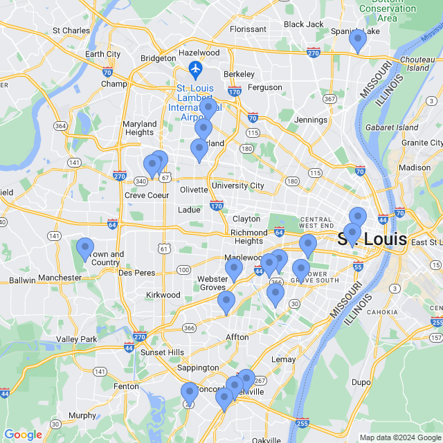 Map of veterinarians in St Louis, MO