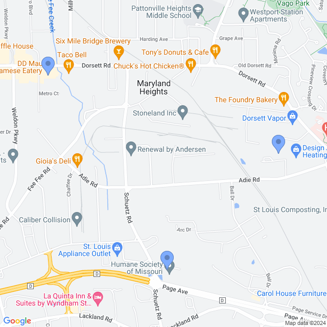 Map of veterinarians in Maryland Heights, MO