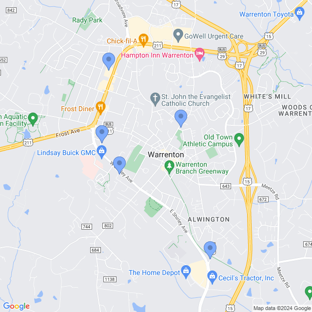 Map of veterinarians in Warrenton, VA