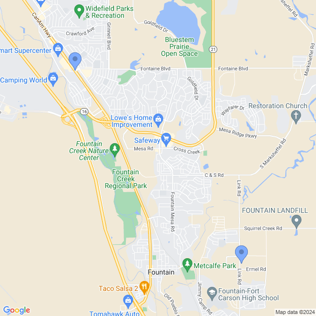 Map of veterinarians in Fountain, CO