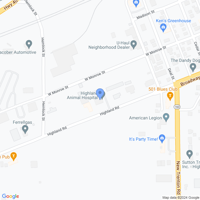 Map of veterinarians in Highland, IL