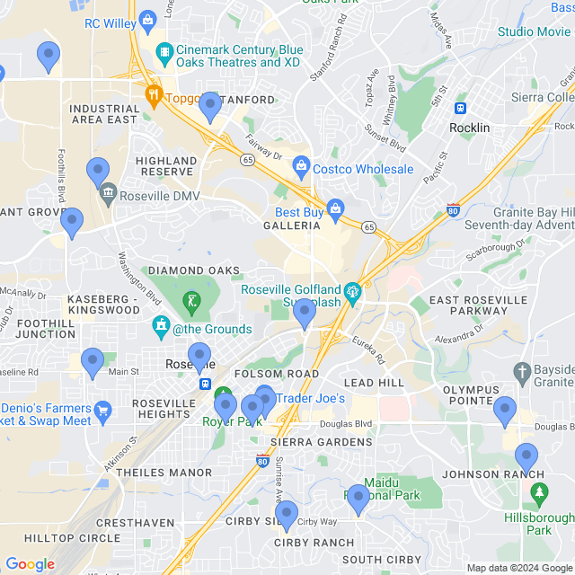 Map of veterinarians in Roseville, CA