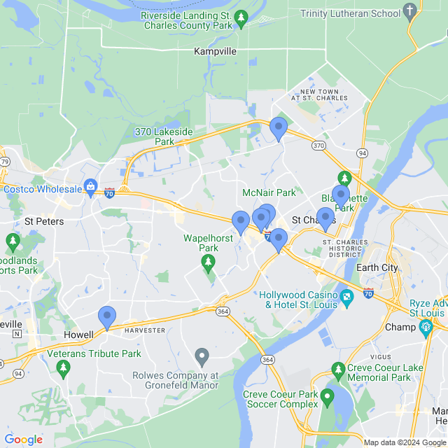 Map of veterinarians in St Charles, MO