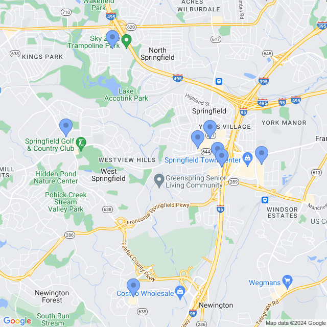 Map of veterinarians in Springfield, VA
