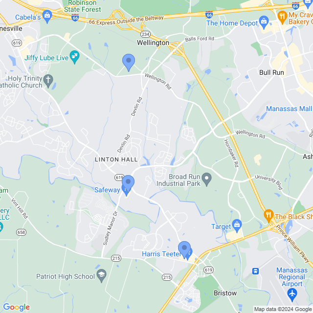 Map of veterinarians in Bristow, VA