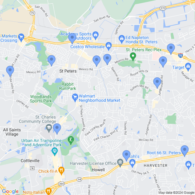 Map of veterinarians in St Peters, MO
