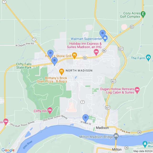 Map of veterinarians in Madison, IN