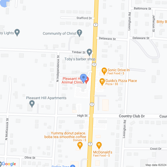Map of veterinarians in Pleasant Hill, MO