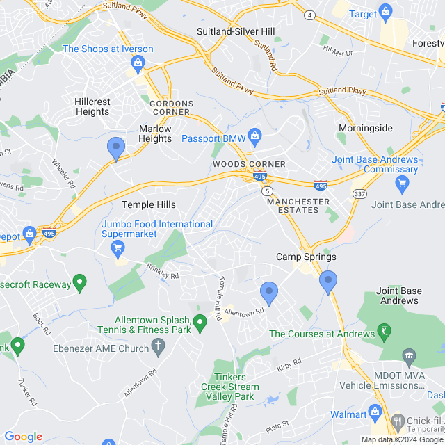 Map of veterinarians in Temple Hills, MD