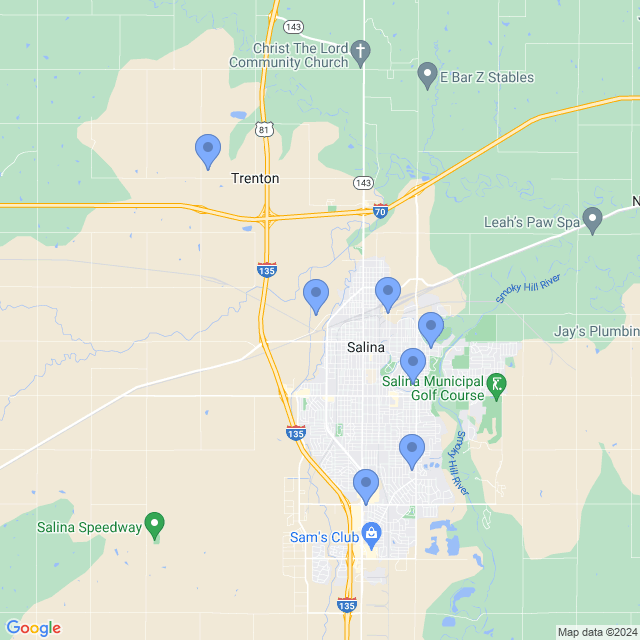 Map of veterinarians in Salina, KS
