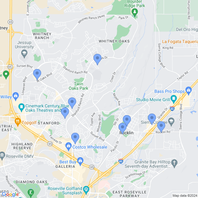 Map of veterinarians in Rocklin, CA