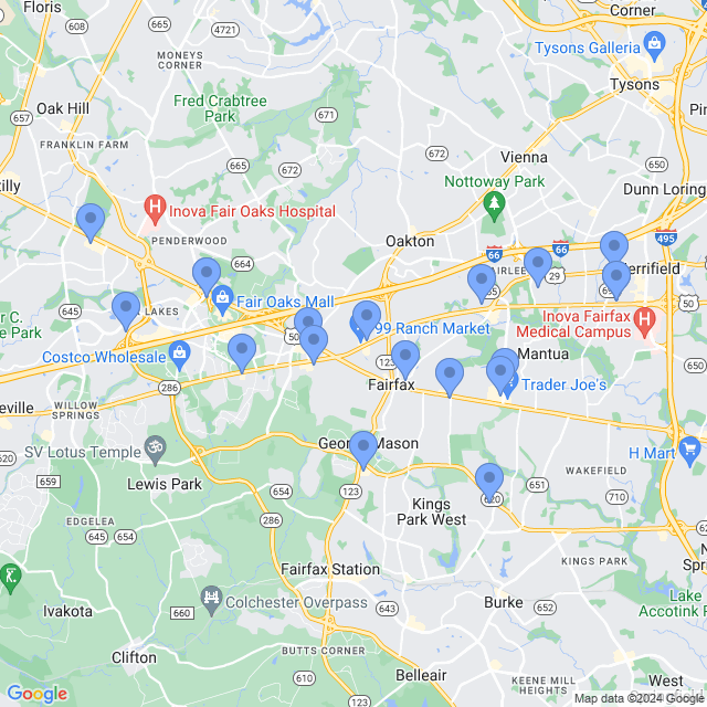 Map of veterinarians in Fairfax, VA