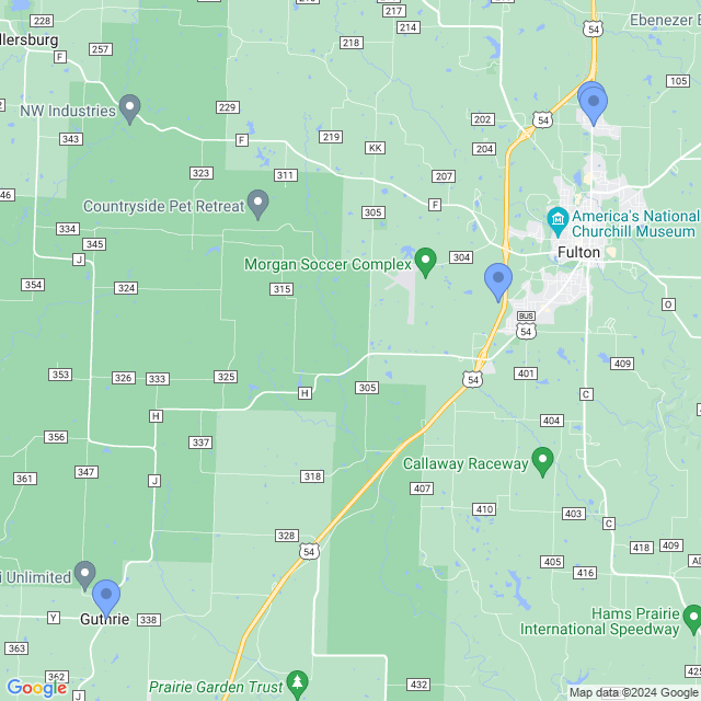 Map of veterinarians in Fulton, MO