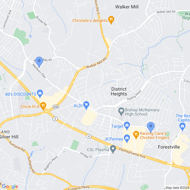 Map of veterinarians in District Heights, MD