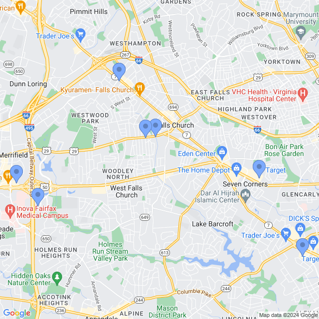 Map of veterinarians in Falls Church, VA