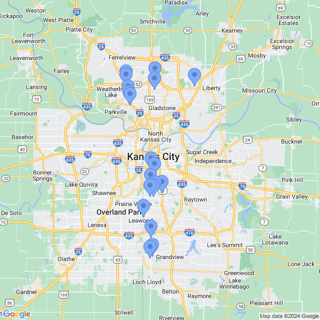 Map of veterinarians in Kansas City, MO
