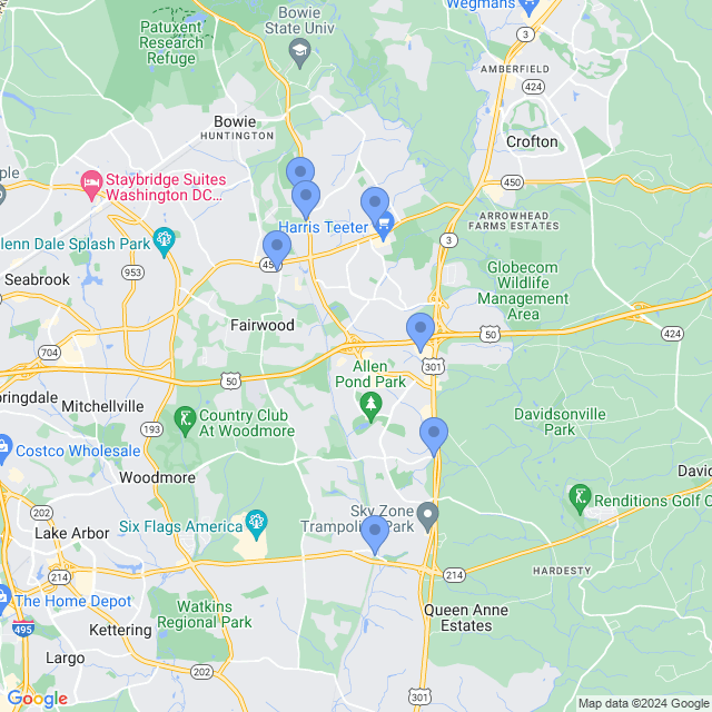 Map of veterinarians in Bowie, MD