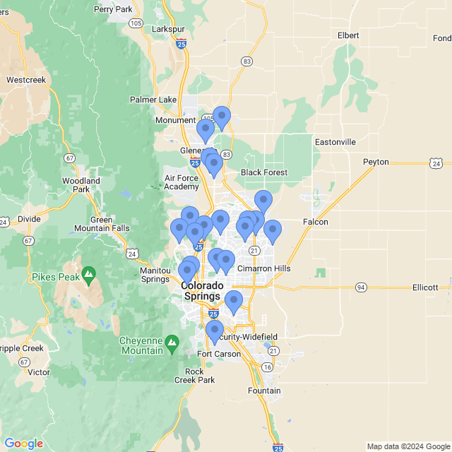 Map of veterinarians in Colorado Springs, CO